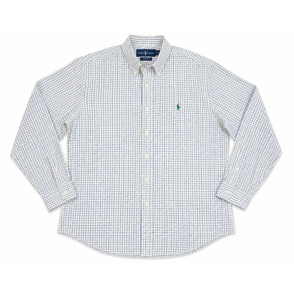 Polo Ralph Lauren Yellow and Blue Stripe Classic Fit Button Down Sz M 15 1/2